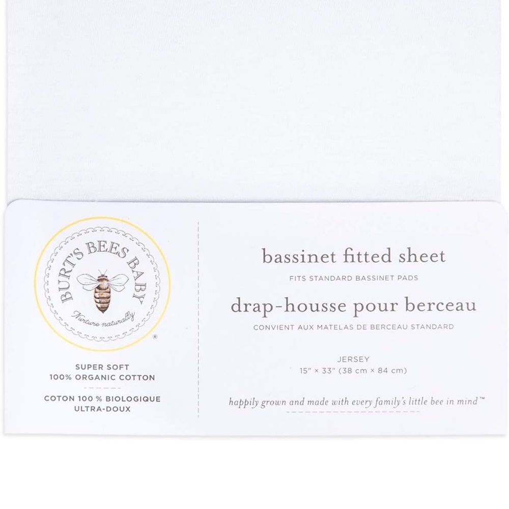 NWT Burt's Bees 100% Organic Jersey Cotton White Standard Fitted Bassinet Sheet - Picture 2 of 7